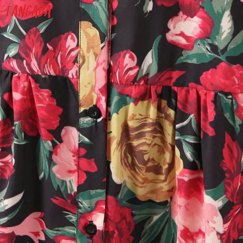 Платье миди женское с отложным воротником длинным рукавом и цветочным