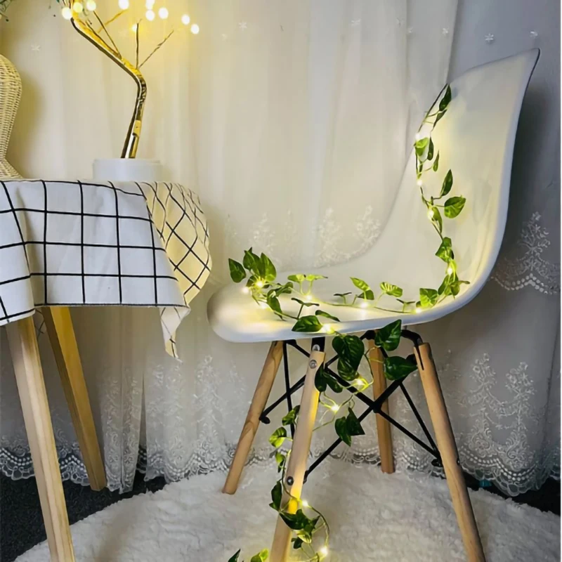 

Artificial rattan color LED string lights green leaf vines home garden living room hotel wedding Christmas party decoration DIY