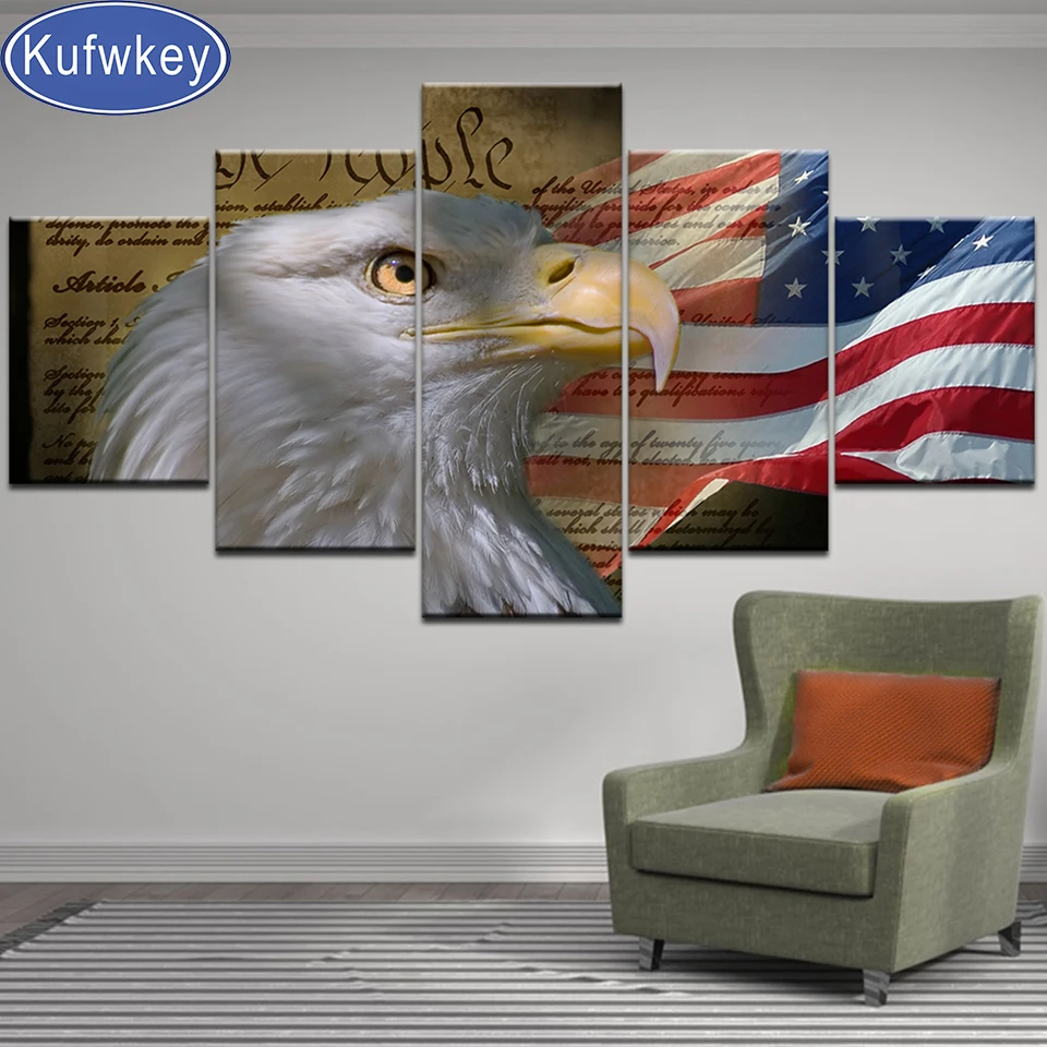 

American Flag Animal 5 pcs Diamond Painting Cross Stitch 5D Diamond Embroidery Rhinestone mosaic eagle bird 3d Pictures wall art