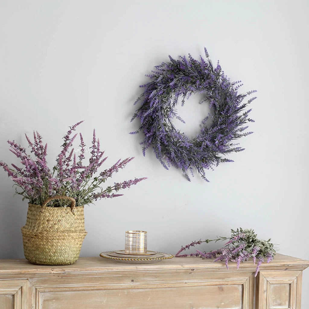 

Artificial Lavender Wreath Flower 18 Inches Green Leaves Summer Autumn Large DIY