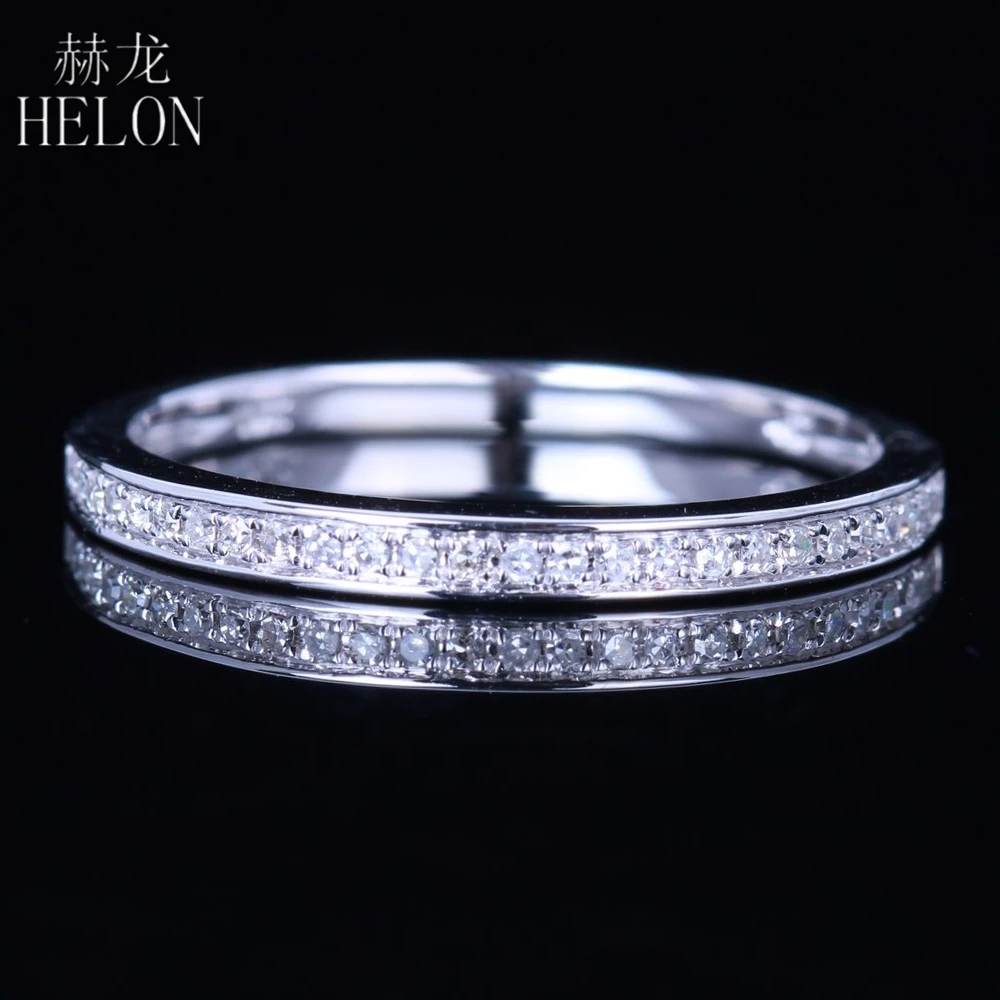 

HELON Solid 10k White Gold Pave Natural Diamond Half Eternity Band Ring Women Engagement Wedding Fine Jewelry Diamond Ring