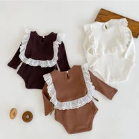 2021autumn and spring new infant knitted one piece clothes female baby triangle creeperlace wind vest two piece sweater creeper