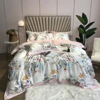 floral duvet cover set tencel bedding colorful flowers leaves printed ultra soft silky 4pcs duvet cover bed sheet pillowcases