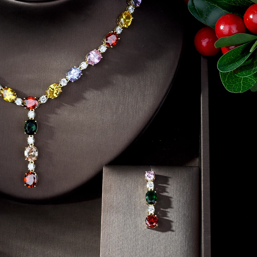 HIBRIDE parrure bijoux femme mariage AAA кубический цирконий для невесты набор украшений для женщин Подарочные серьги и кулон наборы N-1081