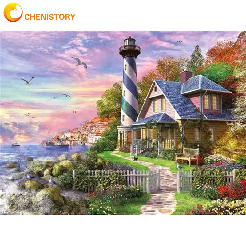 

CHENISTORY 60x75cm Frame Painting By Number For Adults Countryside Picture By Numbers Acrylic Paint On Canvas For Home Decors