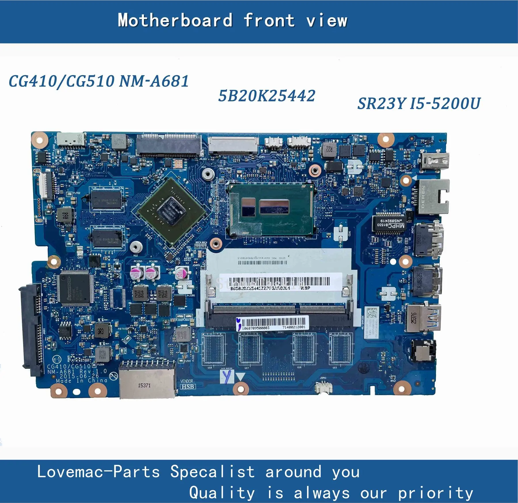 

Оригинальная материнская плата для ноутбука Lenovo Ideapad 100-15IBY 100-15IBD, 5B20K25442 SR23Y