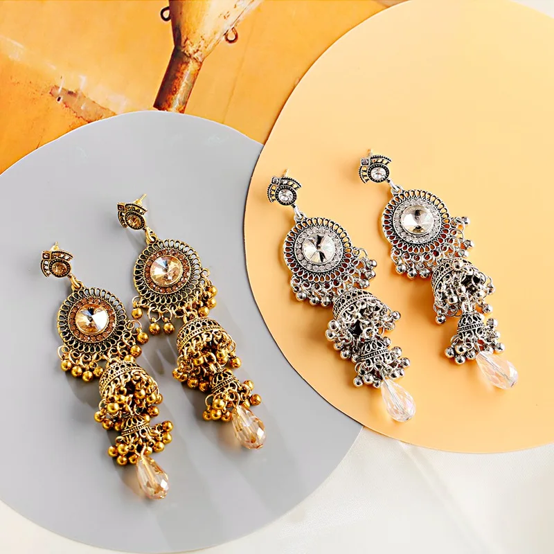 Женские винтажные этнические серебряные индийские Jhumka Bell серьги с кисточками Ретро цыганские золотые висячие серьги вrincos бижутерия