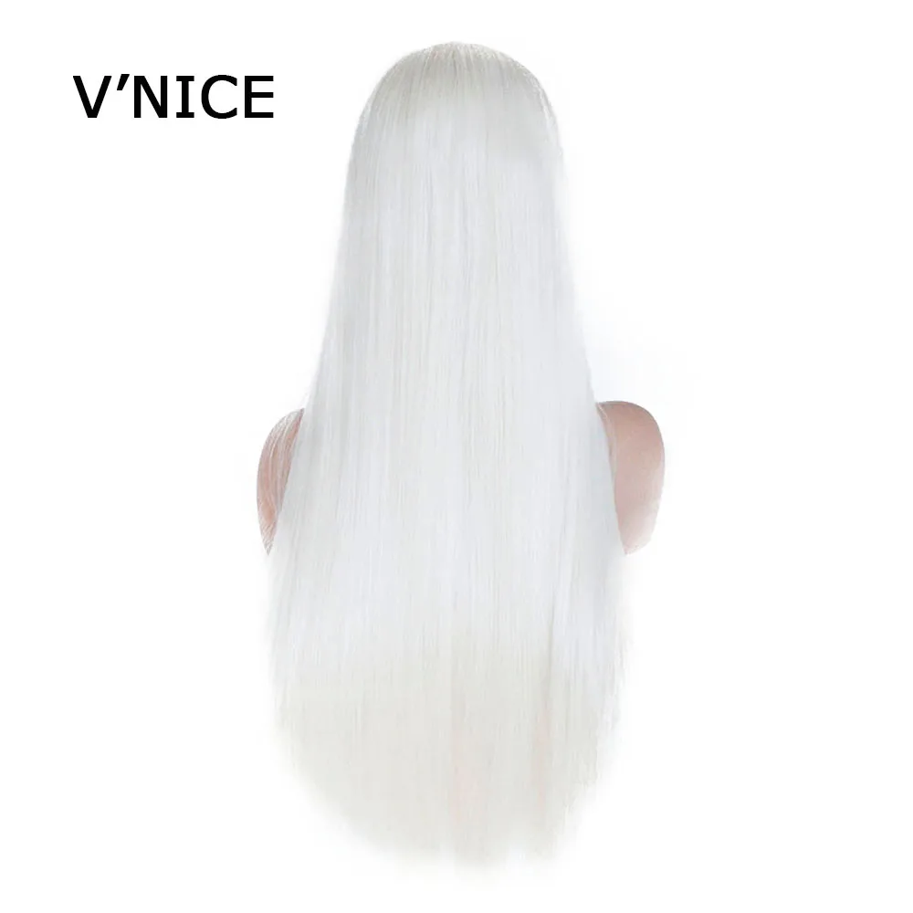Platinum Blonde V'NICE платиновый блондин парик на кружеве для белых женщин натуральный бесклеевой Синтетический прямой парик термостойкие волокна волос - Цвет: Platinum Blonde