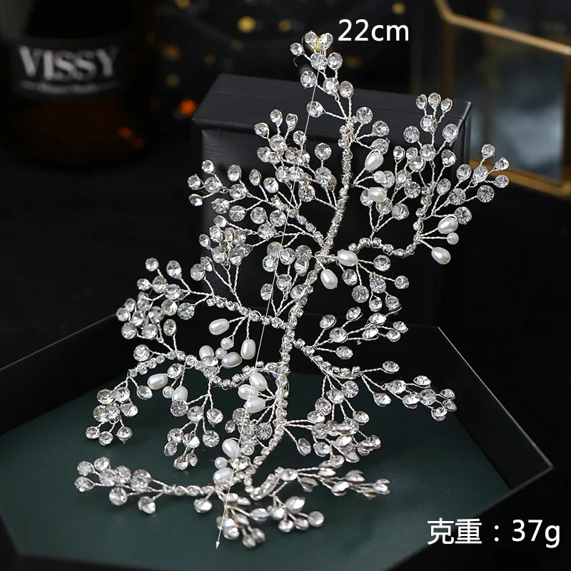 

European And American Luxury Hot-Selling Crystal Pearl Silver Headband Handmade Woven Rhinestone Bridal Wedding Headdress