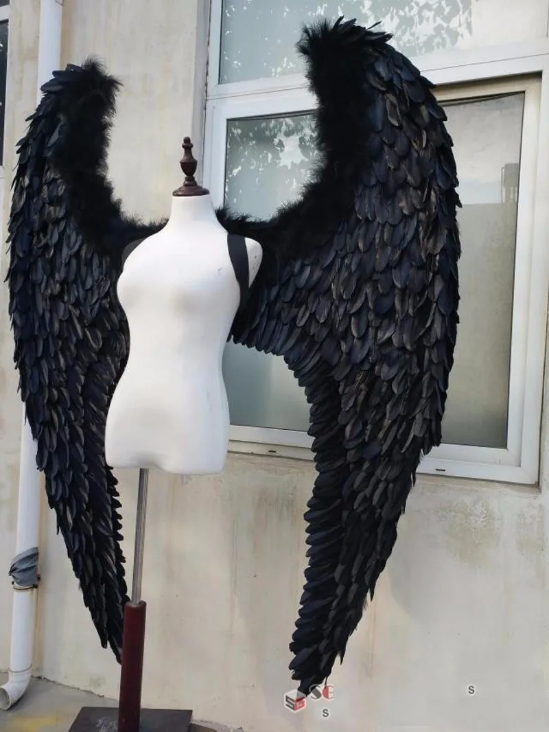 

New handmade Adult's big black Devil feather wings for Model stage show catwalk Displays shooting props Fashion accessories