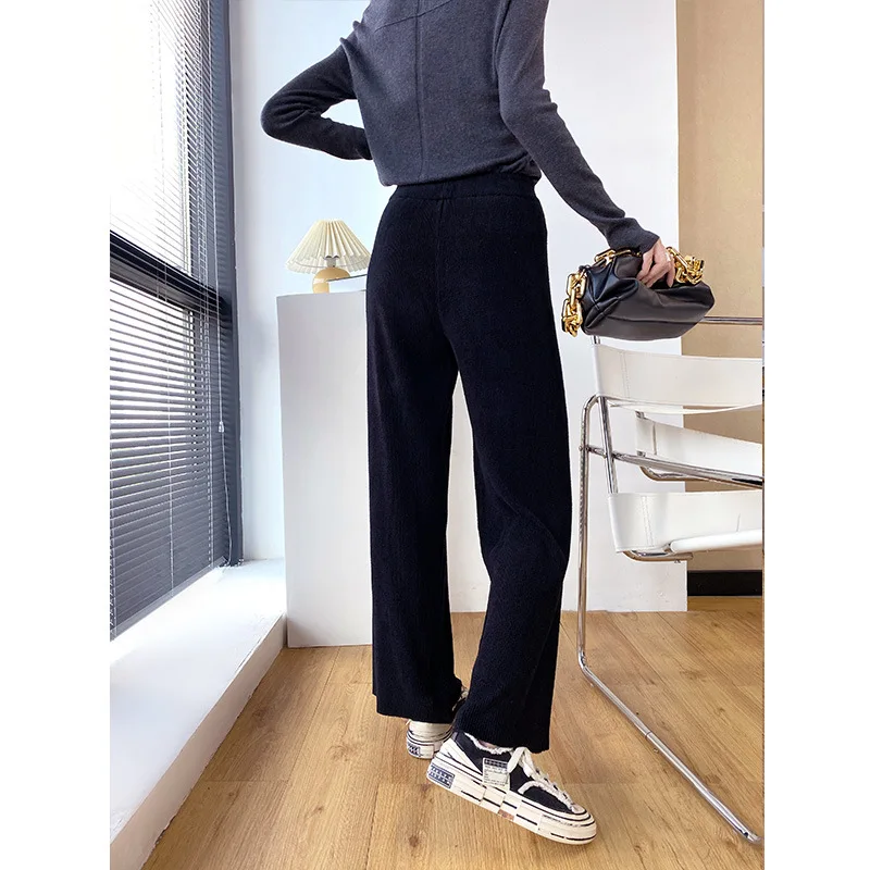 

TVVOVVIN Knitted Casual Pants Women's 2021 New Winter Korean Style Solid Color High Waist Wide Leg Pants Simple Trousers LG0B