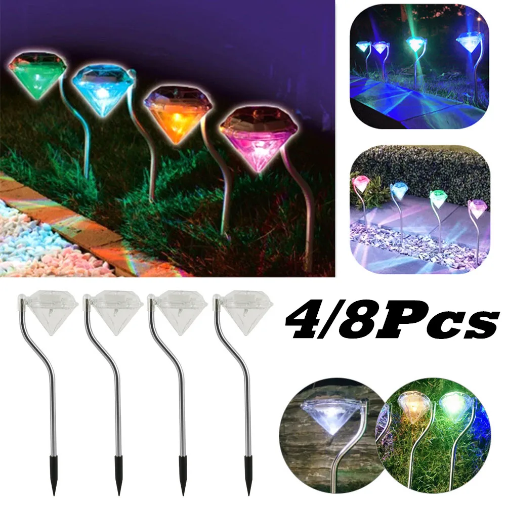 

4Pcs Solar Power Light Outdoor LED Diamonds Solar Light for Garden Decoration Solar Lamp Lanterns Holiday Wedding Home Decor