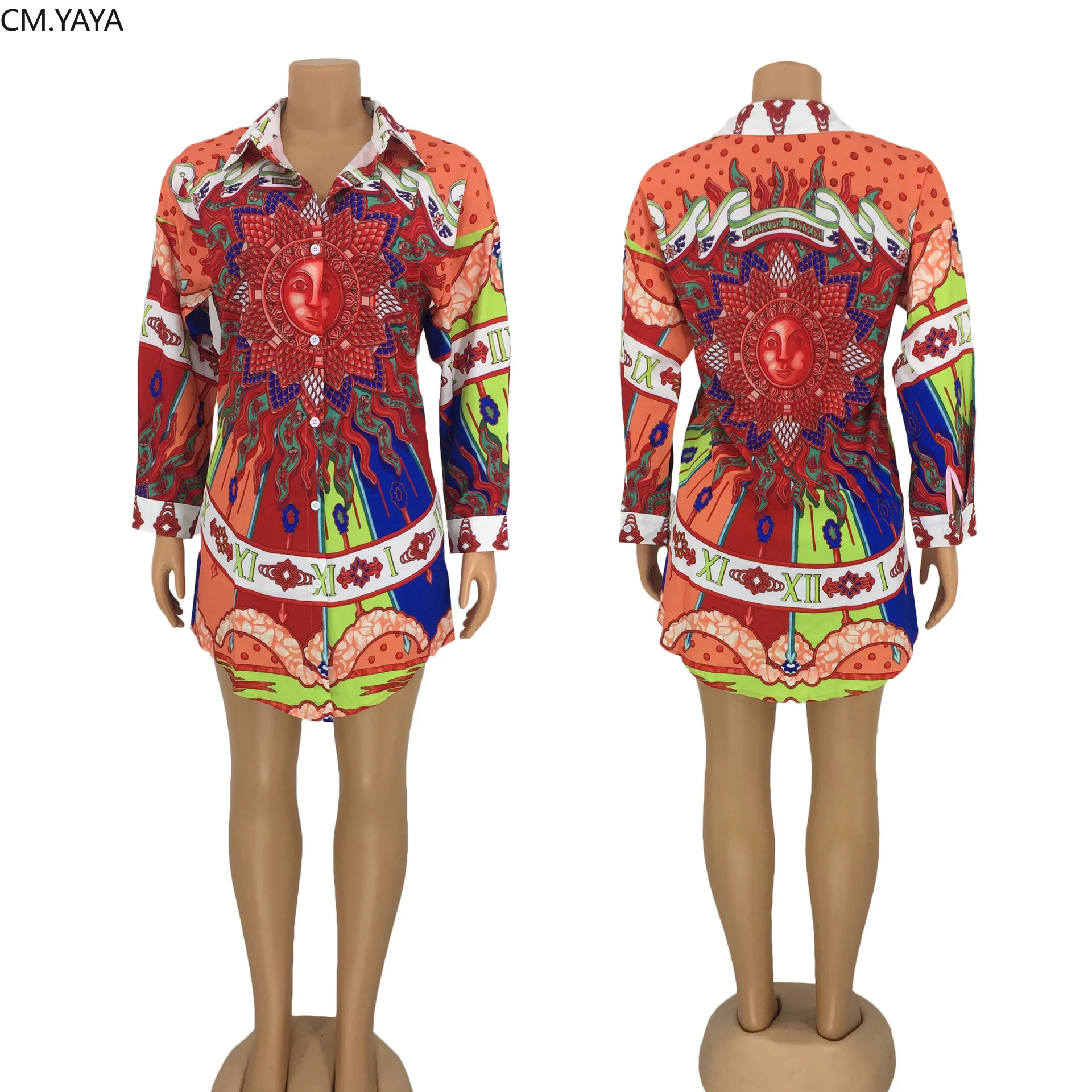 2019 женские осенние пояса Африка винтажный принт отложной воротник длинный рукав