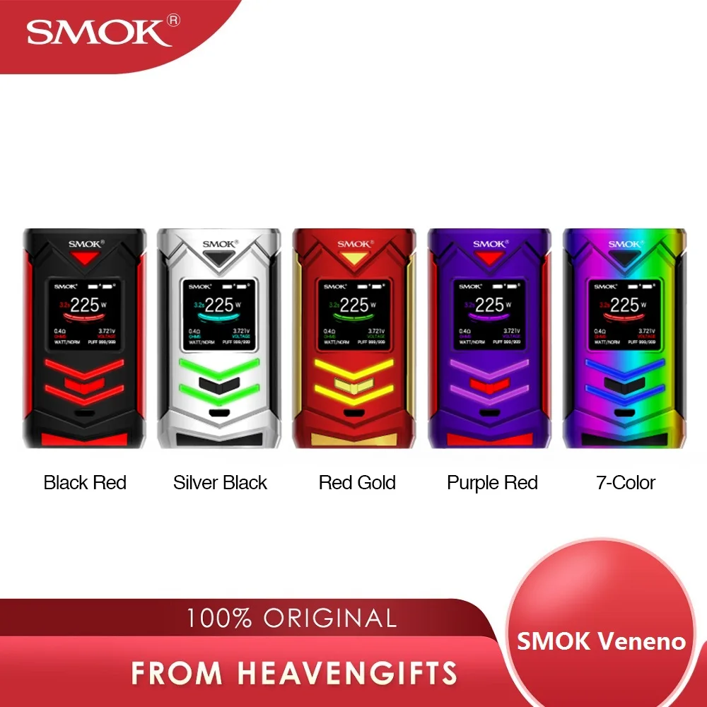 Цена снижена! SMOK Veneno 225 Вт TC Box MOD Макс 225 Вт 1,3 дюймов HD экран эргономичный ключ огня без 18650 батареи против Shogun/drag 2 Mod