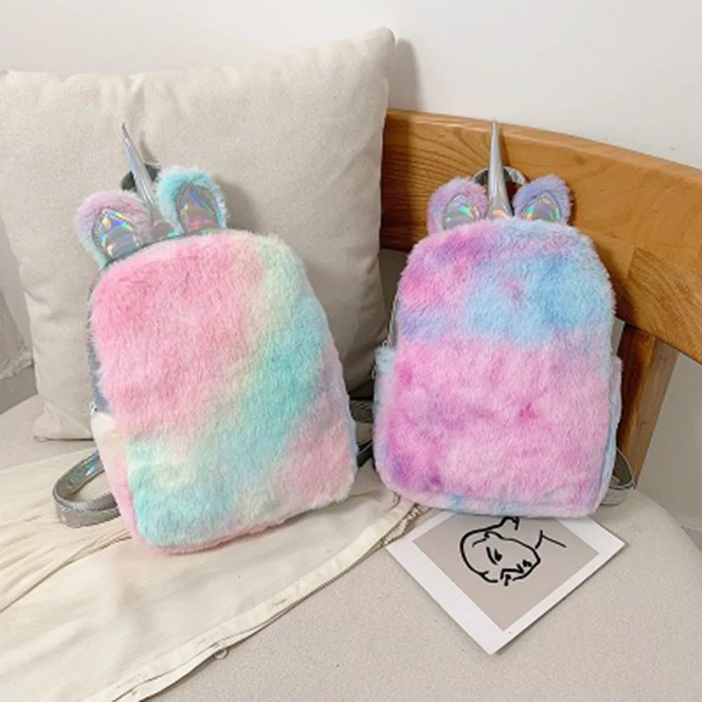 

Soft Fashion Cute Travel Bags School Bag Cartoon Rainbow Plush Girls Backbag Unicorn Backpack Traveling Bag Girls Out Play Bag