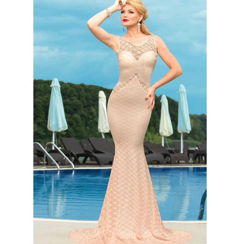 Винтажное роскошное кружевное ажурное платье Русалка Макси для вечерние