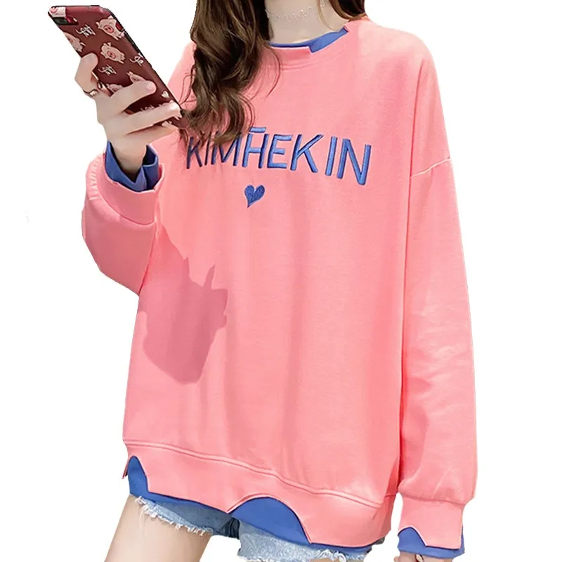 

Весенне-осенний Женский свитшот Zuolunouba, женский тонкий пуловер с вышитыми буквами и любовным сердцем, имитация двух розовых пуловеров
