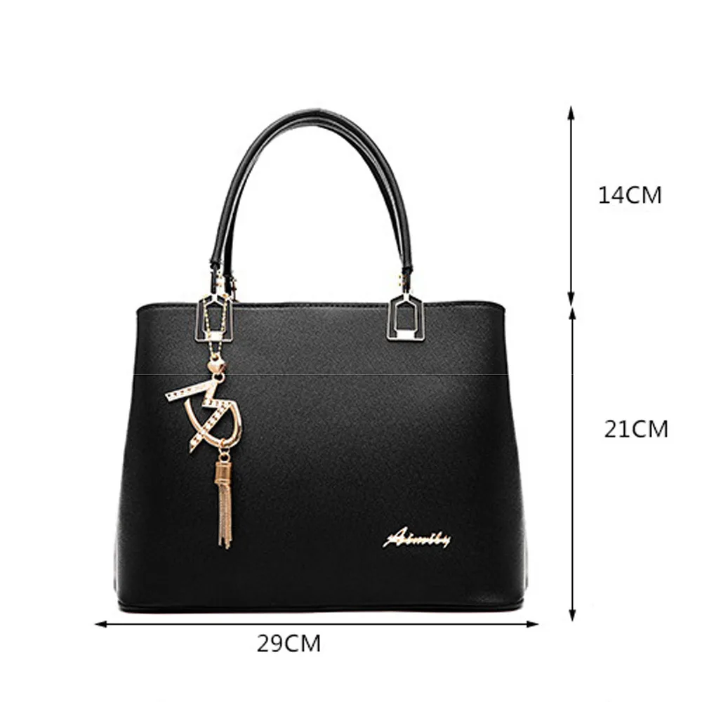 

Classic solid color ladies Pu leather hand tassel bag female messenger bag handbag mother's birthday Bag