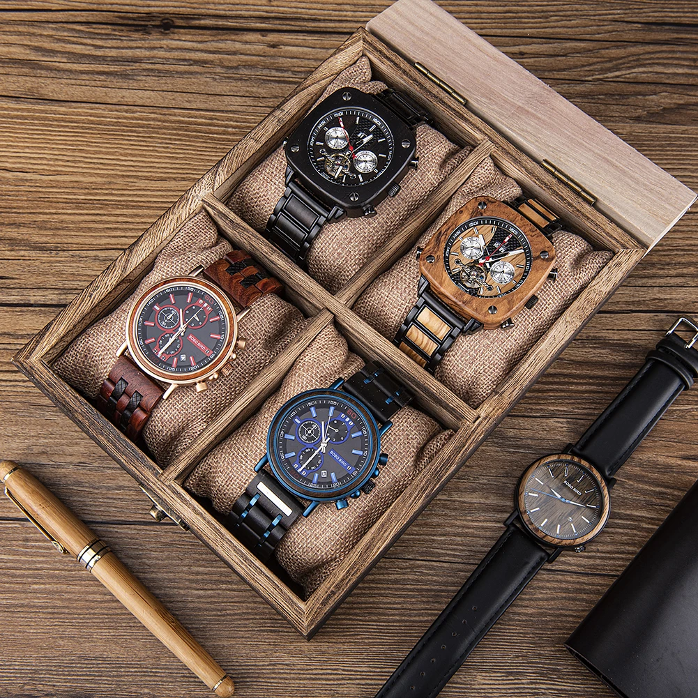 

WOODme Top Brand PU Leather Display Case Box Watch Storage Organizer For Watch Jewelry Display 8 Slots Gift Wooden Watches Boxes