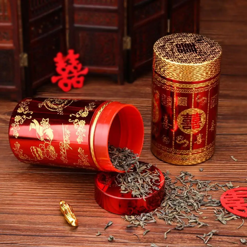 

Tea Canister Festive Airtight Acrylic Wedding Tea Can with Double Happiness for Home