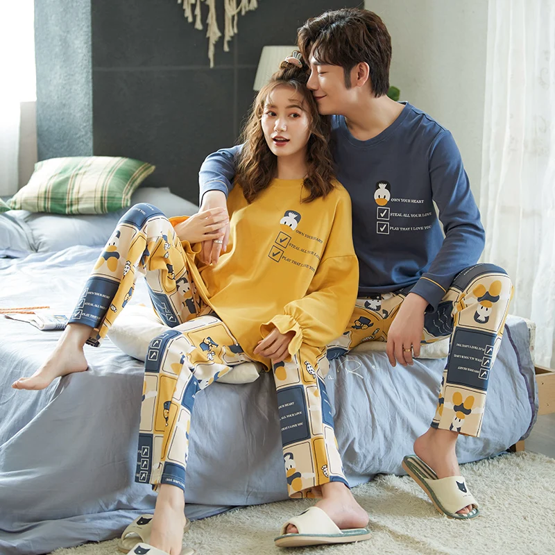 Пижама для влюбленных Новинка Осень-зима хлопковые парные пижамные комплекты с
