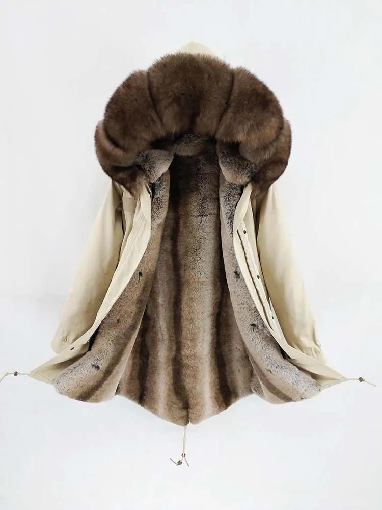 Парка длинная мужская с большим капюшоном пальто натуральным мехом лисы теплая