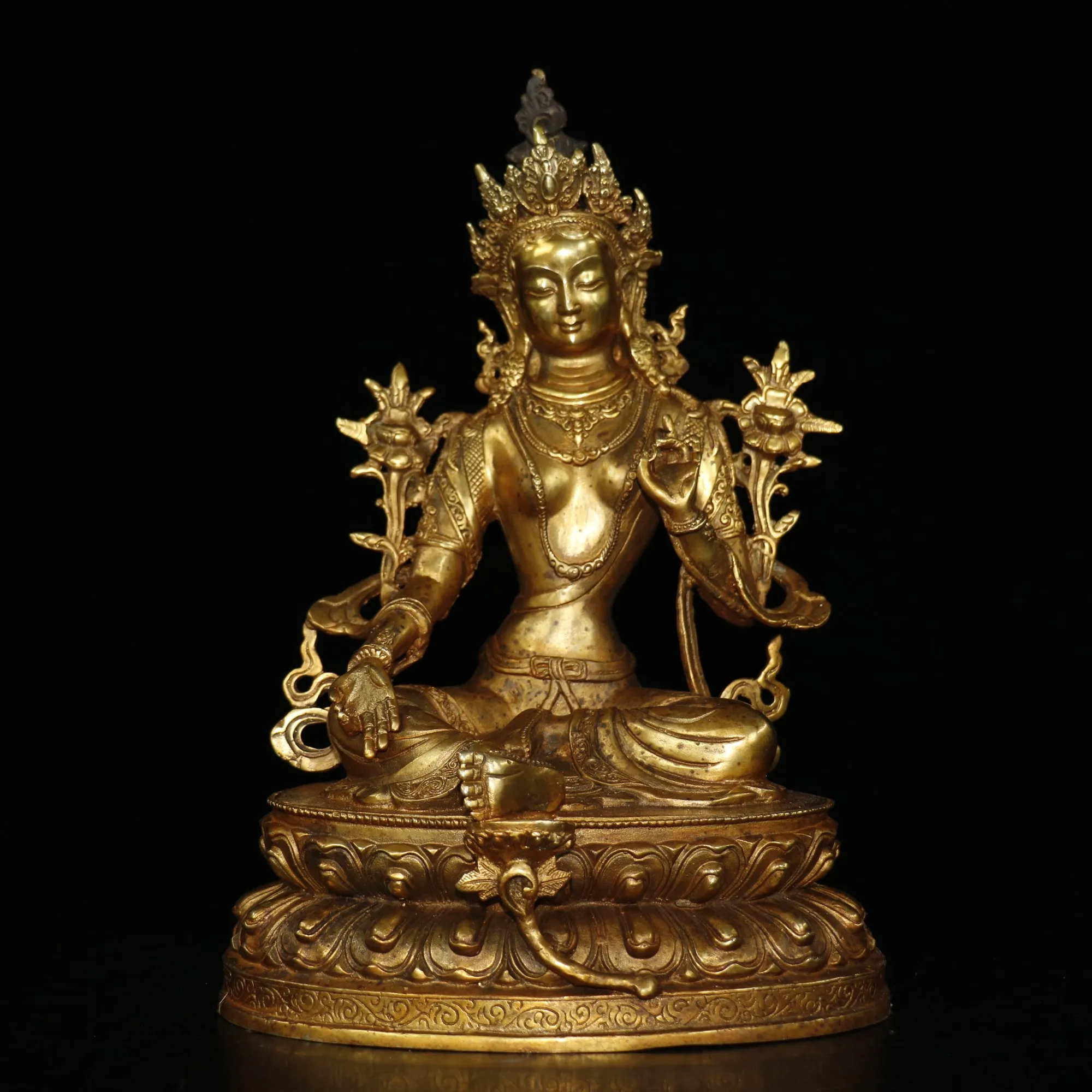

Статуя Тара Будды 13 дюймов, тибетский буддизм, старая бронзовая позолоченная Драгоценная камень, с семью глазами, белая Будда тара, Хранител...