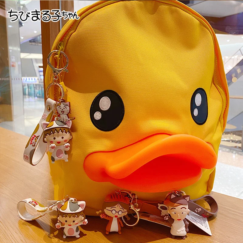 

2020 New Japanese Cartoon Anime Chibi Maruko Lovers Keychain Cute Little Wheel Car Key Chains Student Bag Car Pendant Key Ring