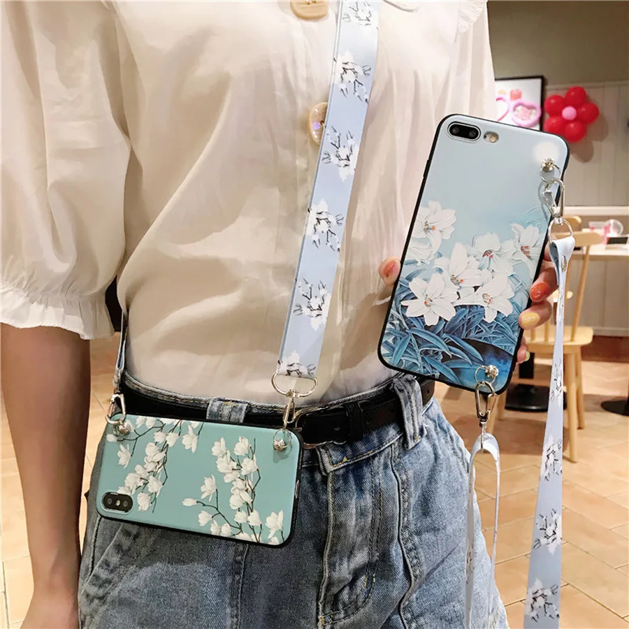 Чехол для xiaomi mi cc9 9T A3 lite POCO F3 X3 NFC redmi k30 k20 K40 note 10 10S 7 8 9 9s pro чехол с ремешком цветком