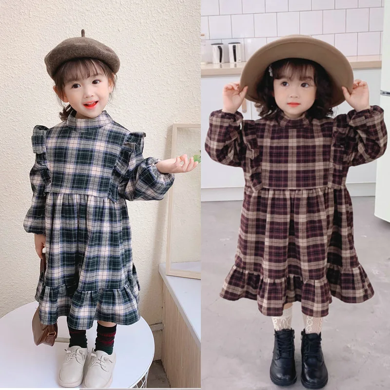 

Thicken Children Spring Summer Lattice Dress Baby Girls Dresses Trendy Kids Ruffle Special Occasion High Quality