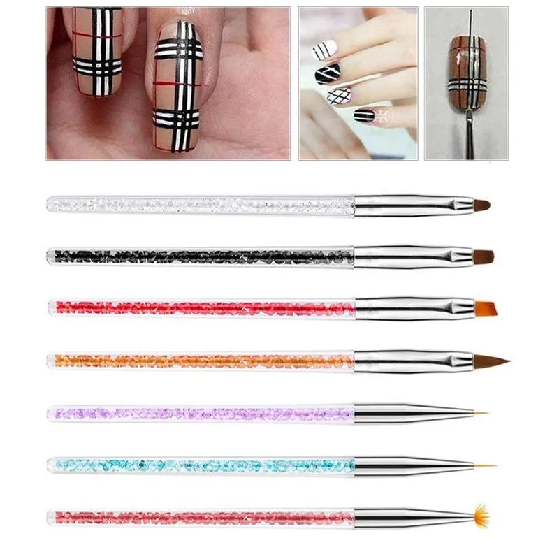 

7pcs/set Nail Liner Drawing Brush Painting Nail Pens Art Diy Brushes Manicure Tool Blooming Pen Fan-shaped Pens Nail F6D9