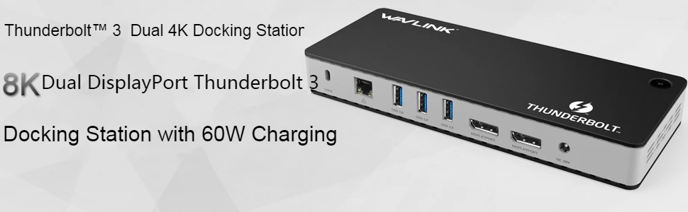 Wavlink Thunderbolt 3 USB-C док-станция двойной 4 k@ 60 Гц видео дисплей 60 Вт USB-C питания для MacBook pro Intel сертифицировано
