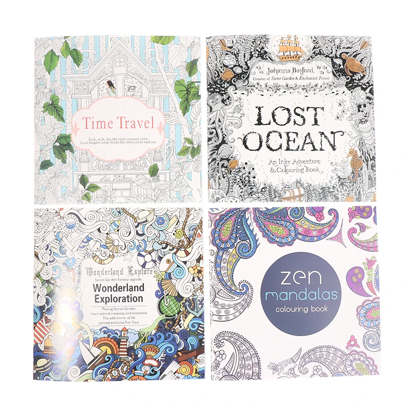 

4 шт./лот книги для рисования, 24 страницы, мандалы, цветок, раскраска для детей и взрослых, снимает стресс, убивает время, Рисование граффити