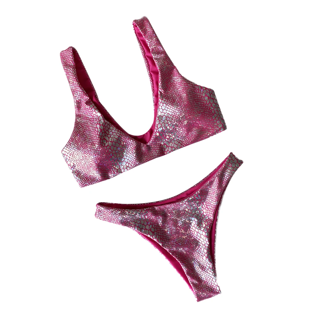 

2020 New Sexy Women Summer Beach Female Swimwear Ladies Serpentine Print V-Neck Sleeveless One-Piece Swimsuit Bikini Set