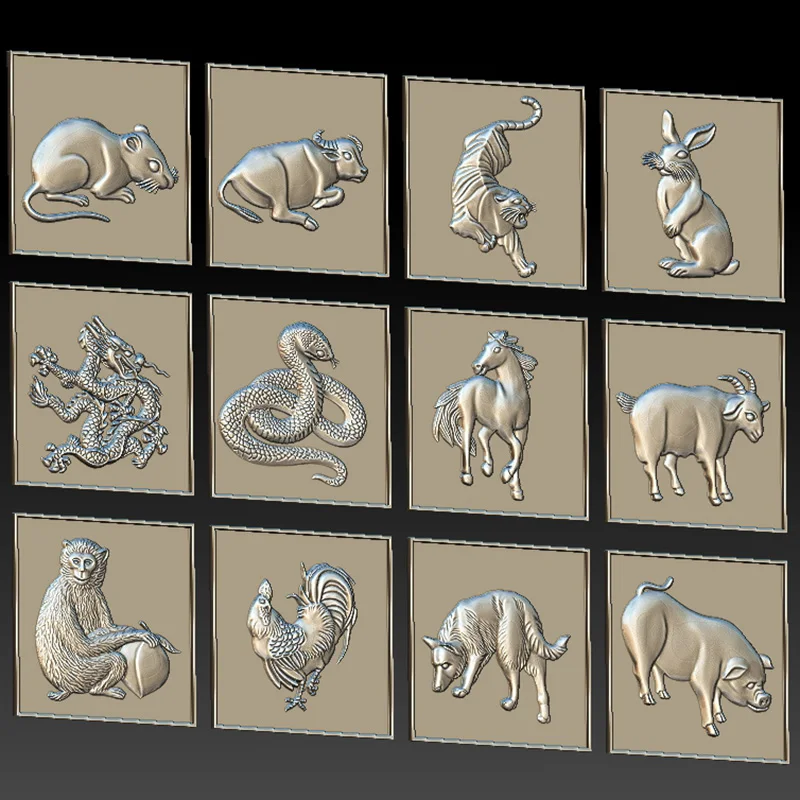 12 шт. STL рельеф знаков зодиака животных 3d для CNC маршрутизатор 3D принтер Artcam Aspire Bas -