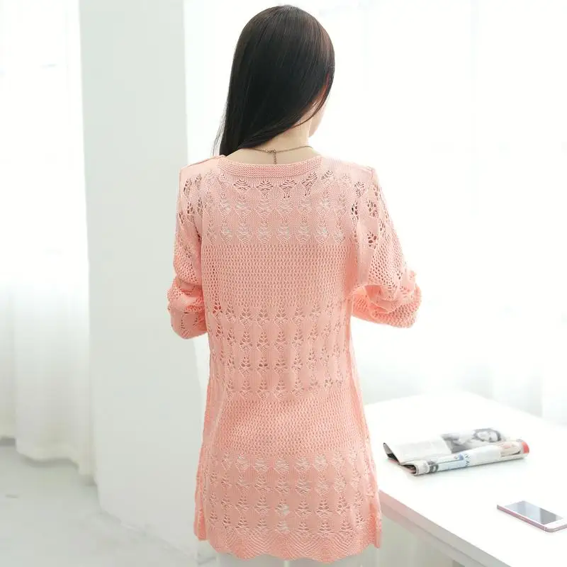 

Women sweater The new 2015 pocket thin ladies knitting large yards long hollow out sunscreen cardigan fur coat