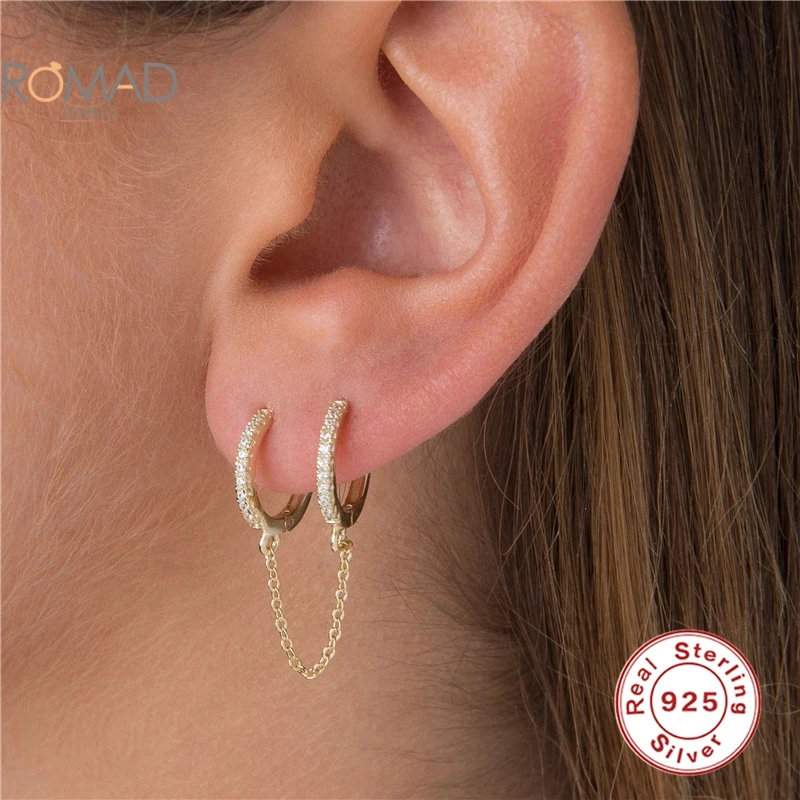 

ROMAD 1PCS 925 Silver Hoops Earrings Women 2021 Trend Handcuff Chain Earrings Chain Link Earrings For Women Aretes De Mujer