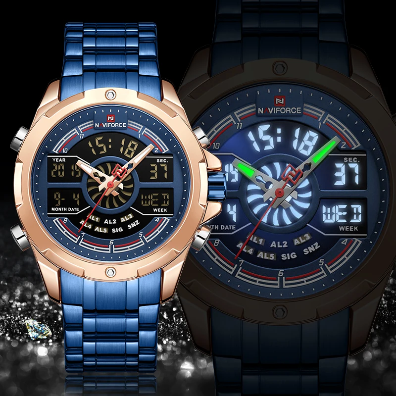 Часы наручные NAVIFORCE Мужские кварцевые брендовые Роскошные водонепроницаемые