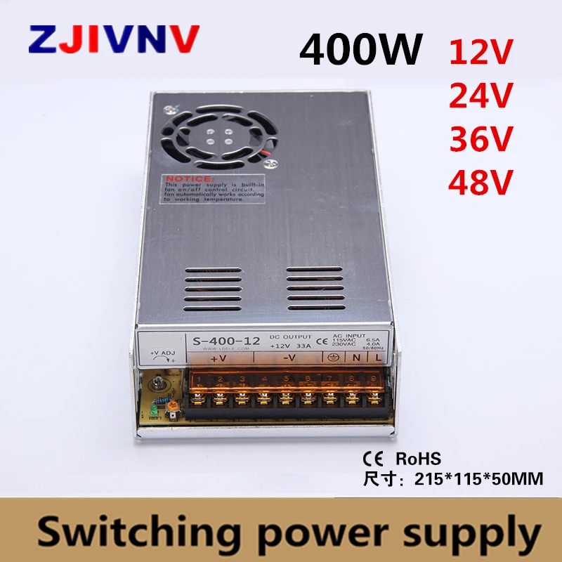 Бесплатная доставка 400 Вт один выход драйвер импульсного источника питания 12 В 24 в 36 в 48 В постоянного тока Светодиодный источник питания вход 220 В переменного тока