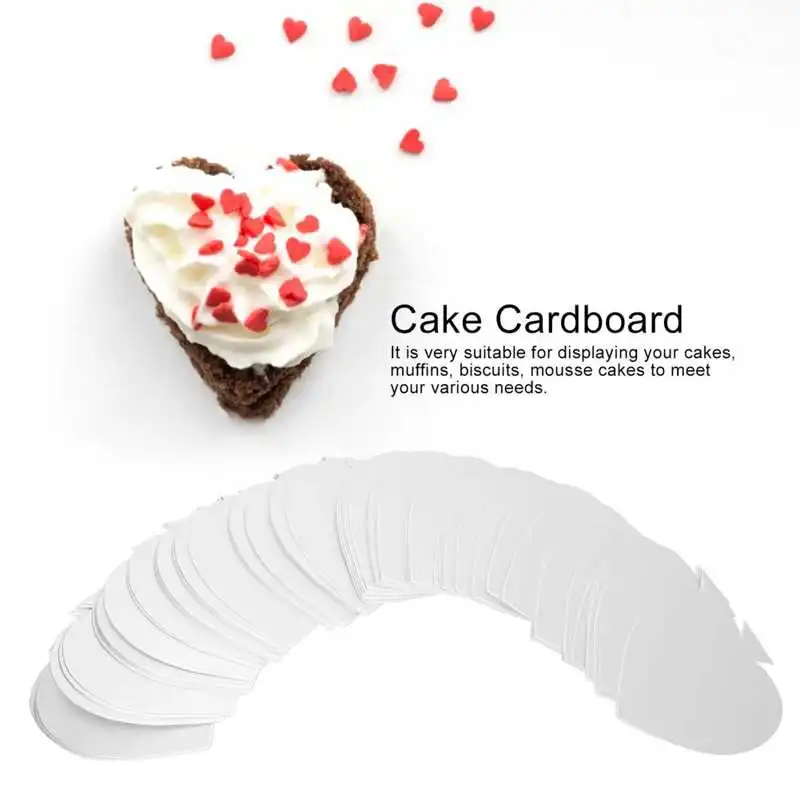

100PCS Heart-Shaped Mini Cake Boards Mousse Cardboard Cupcake Base Dessert Display Tray Nozzles