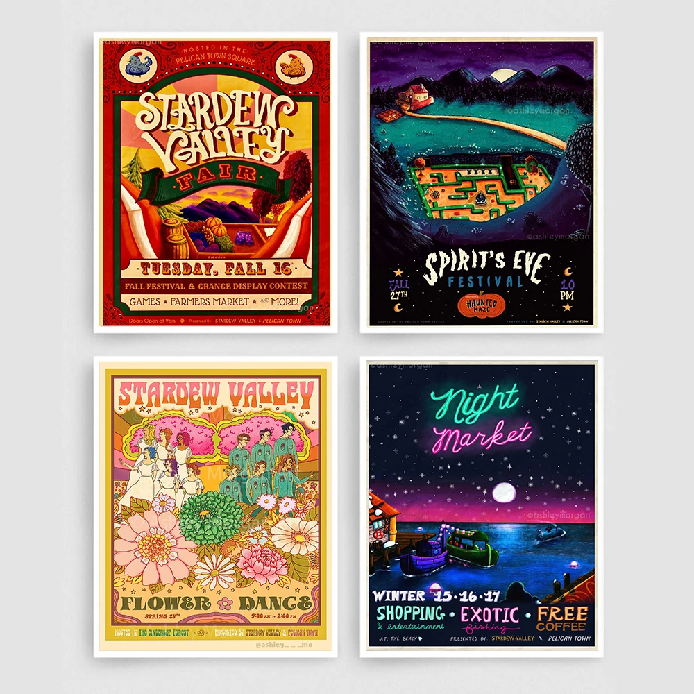 

Stardew Valley Event Poster Flower Dance Event Canvas Painting Wall Art Picture Night Market Promotional Prints Home Decoration
