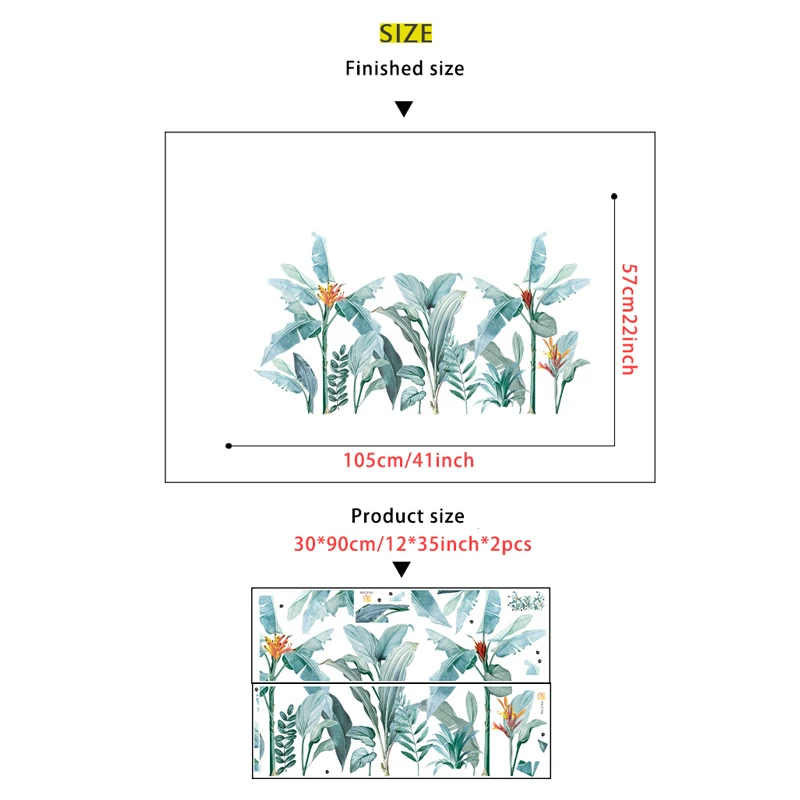 Большие синие настенные наклейки в скандинавском стиле с листьями для украшения