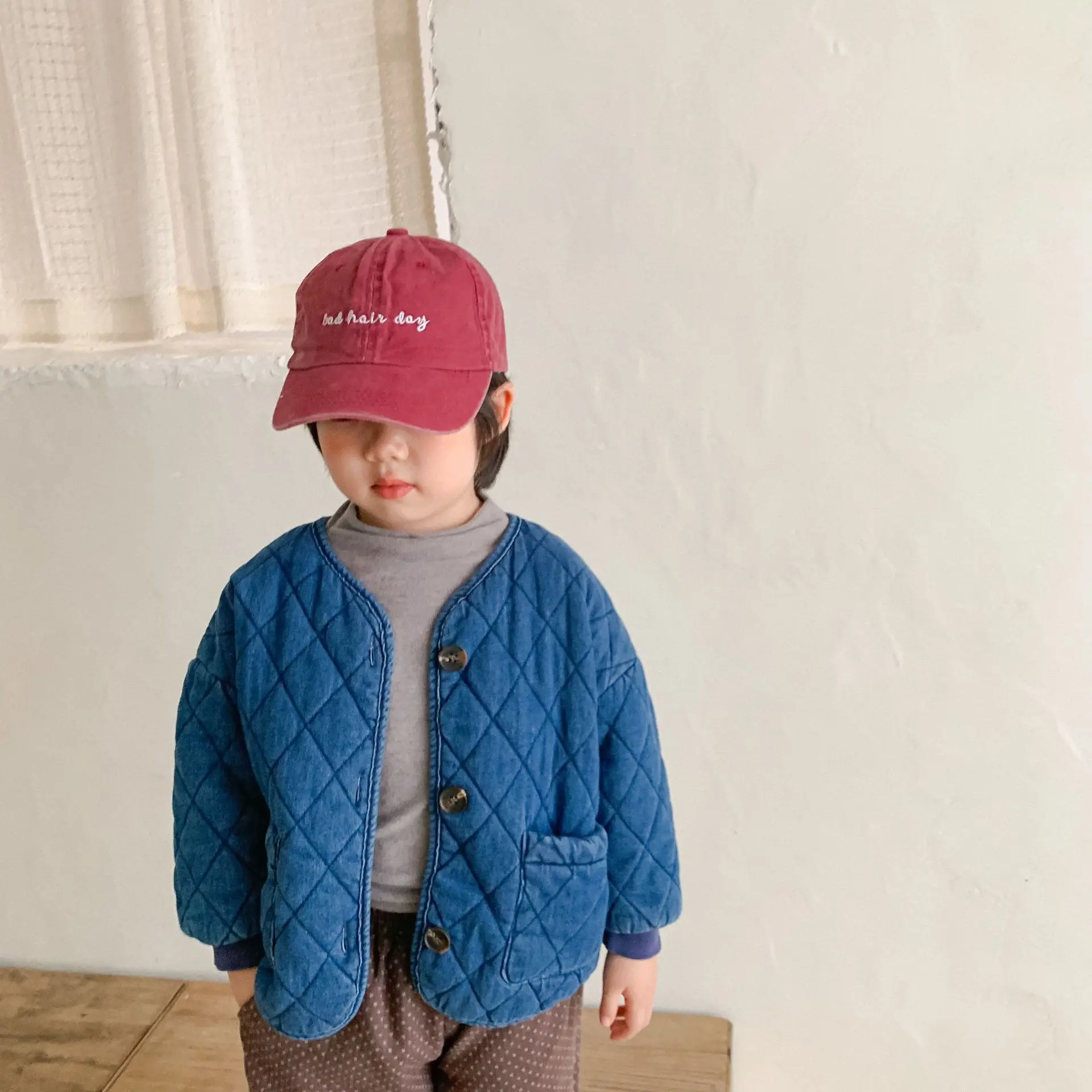 Зимние джинсовые стеганые куртки унисекс для мальчиков и девочек | Детская