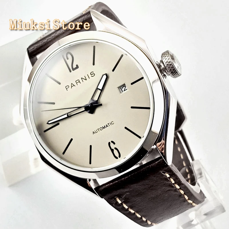 Мужские Роскошные часы Parnis 43 мм серебристый чехол сапфировый кристалл серый