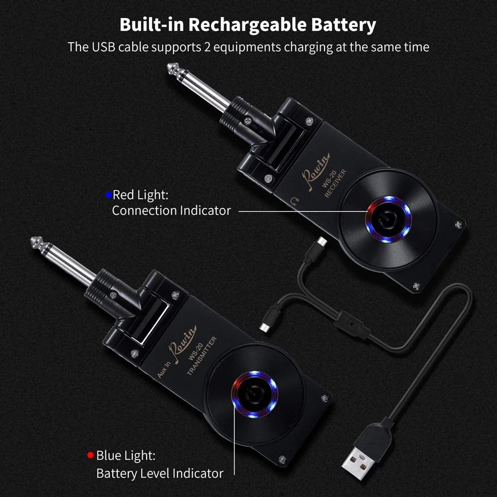 Rowin WS-20 2,4G Беспроводная гитарная система перезаряжаемая литиевая батарея передатчик приемник 30 метров дальность передачи 4 цвета