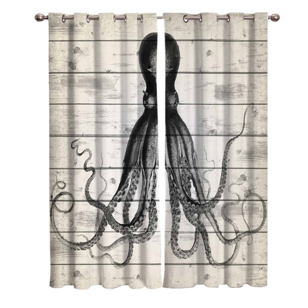 Осьминог на винтажной доске деревянная текстура Морская жизнь ванная комната