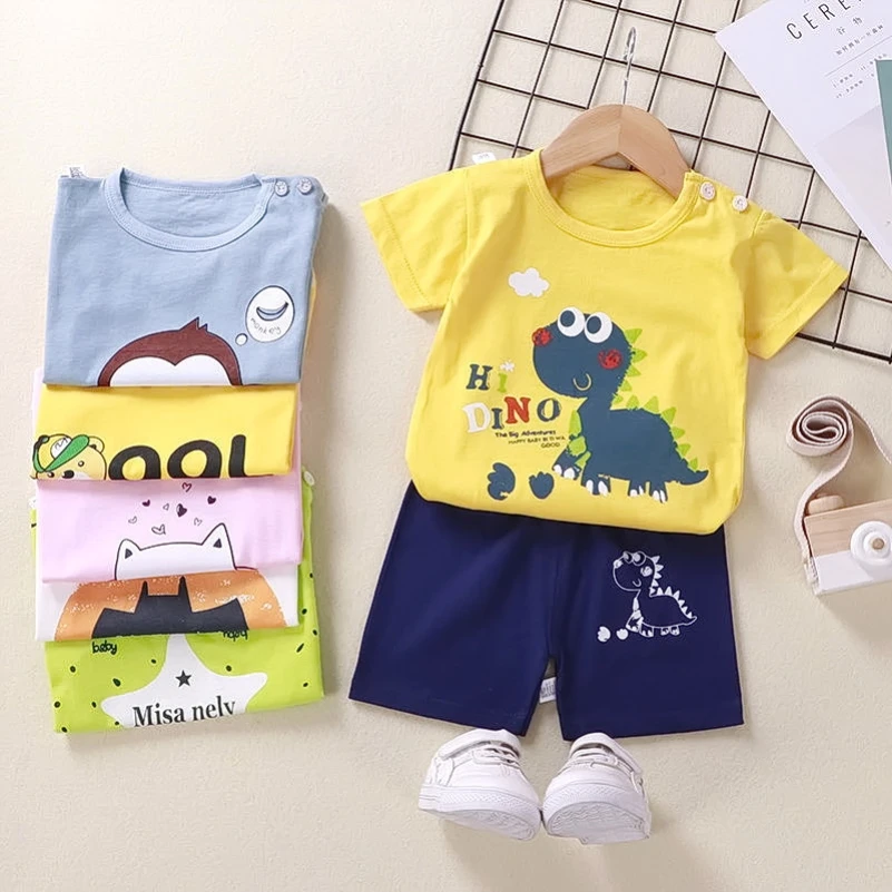 

New Baby Boy Clothes Outfit Short Sleeve Suit Cotton Girls Boys Summer Clothes Toddler Sets Children Kids T-shirt For 2-8 Year
