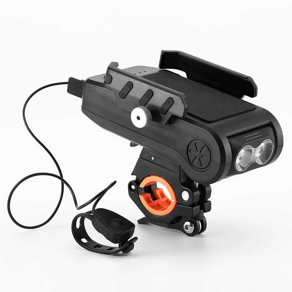 

4 In1 Bike Headlight USB Rechargeable Bicycle Front Light Multifunction Cycling Lamp with Phone Holder Horn Mobile Power