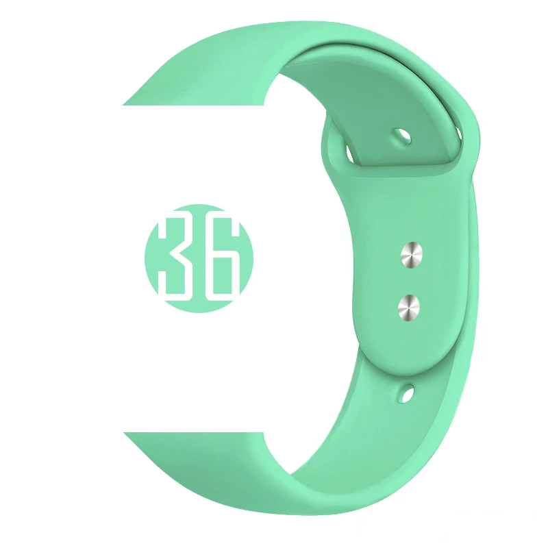 36 Spearmint Цветной мягкий силиконовый спортивный ремешок для Apple Watch Series 5 4 3 2 1 38 мм 42 мм резиновый ремешок для часов iWatch 5 4 40 мм 44 мм - Цвет ремешка: 36 Spearmint
