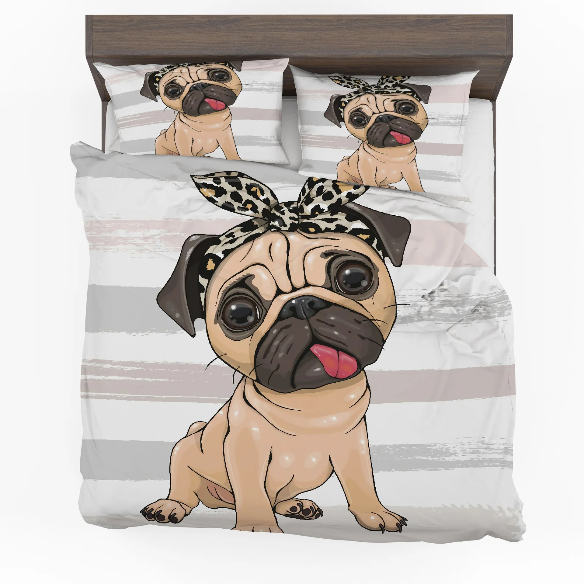 

Мультяшный мопс, трехмерный чехол для кровати, комплект из трех предметов, товары для детской спальни, мультяшный пододеяльник, наволочка